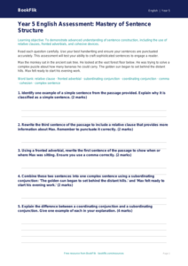 Free Sentence Structure Assessment | Year 5 Greater Depth | BookFlik