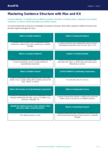 Free Sentence Structure Flashcards | Year 5 Greater Depth | BookFlik