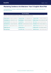 Free Sentence Structure Word Mat | Year 5 Greater Depth | BookFlik