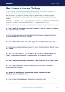 Free Sentence Structure Quiz | Year 6 Core | BookFlik