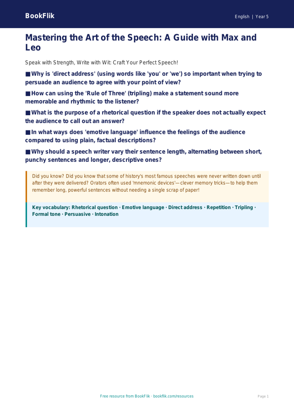 Free Speech Writing Poster | Year 5 Greater Depth | BookFlik worksheet preview — English Speech Writing