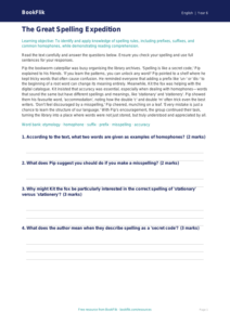 Free Spelling Comprehension Worksheet | Year 6 Core | BookFlik