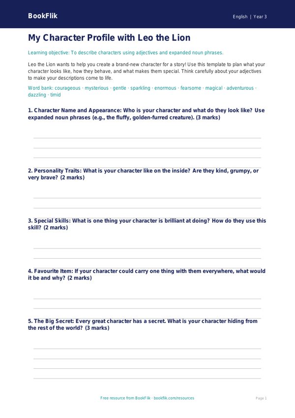 Free Stories Template | Year 3 Core | BookFlik worksheet preview — English Stories