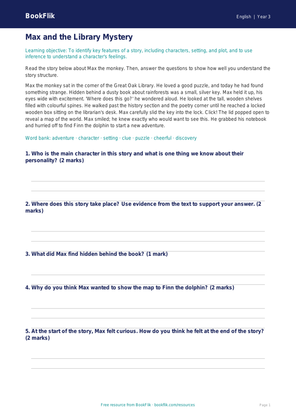 Free Stories Track Sheet | Year 3 Core | BookFlik worksheet preview — English Stories