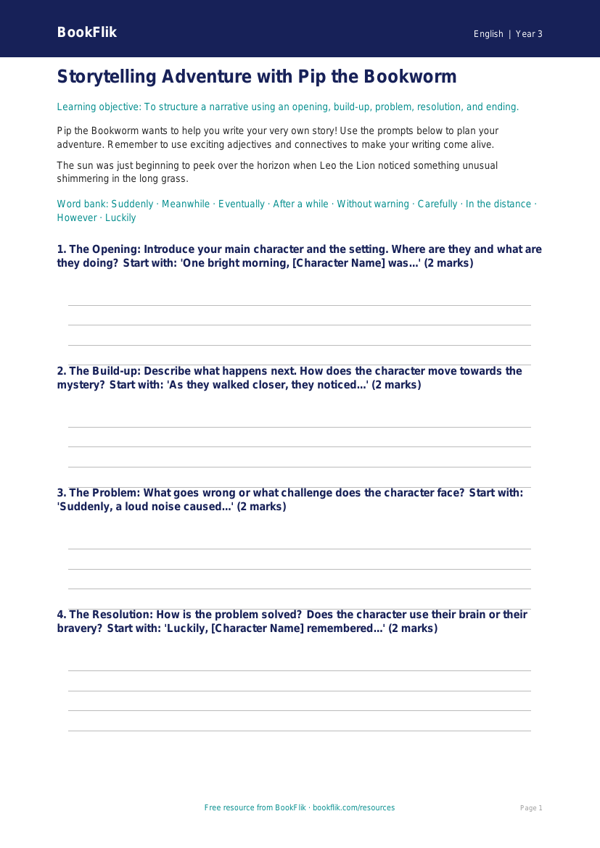 Free Stories Writing Frame | Year 3 Core | BookFlik worksheet preview — English Stories