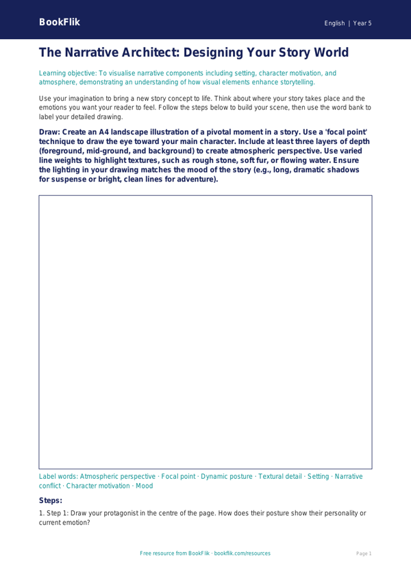 Free Stories Drawing Sheet | Year 5 Greater Depth | BookFlik worksheet preview — English Stories