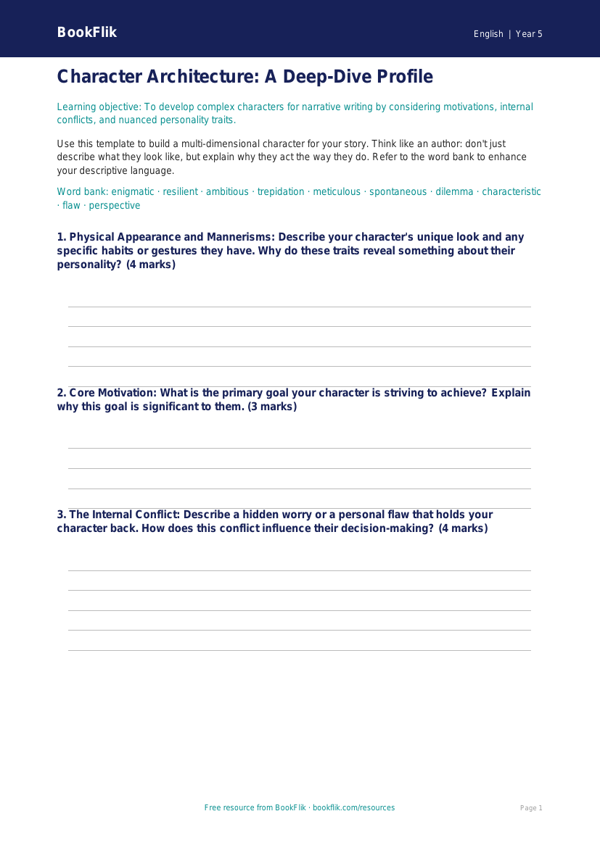 Free Stories Template | Year 5 Greater Depth | BookFlik worksheet preview — English Stories