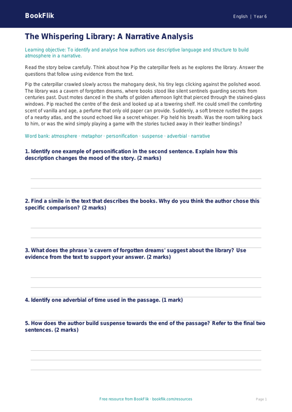 Free Stories Track Sheet | Year 6 Core | BookFlik worksheet preview — English Stories
