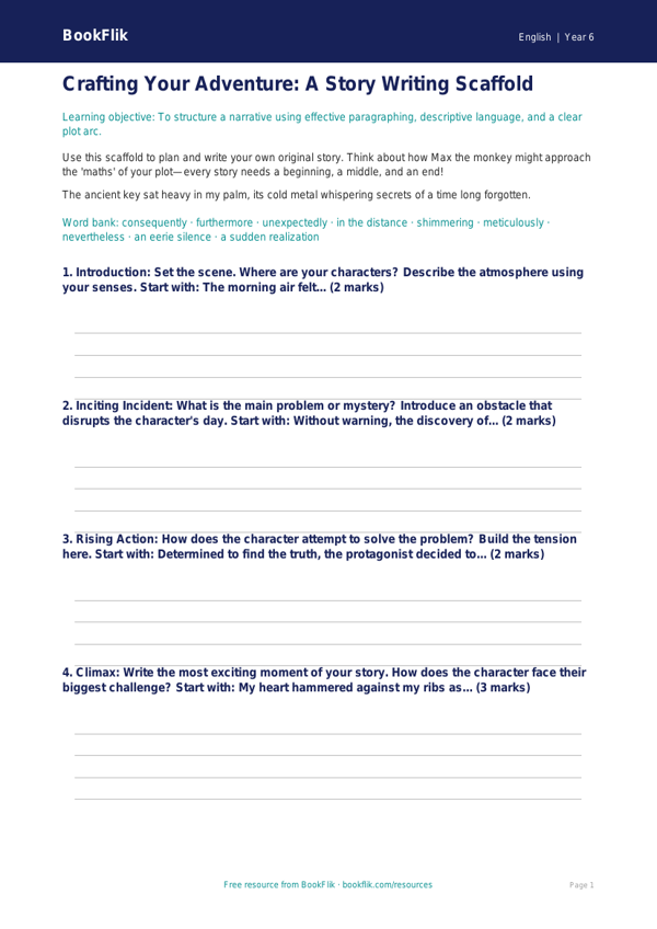 Free Stories Writing Frame | Year 6 Core | BookFlik worksheet preview — English Stories
