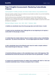Free Subordinate Clauses Assessment | Year 5 Greater Depth | BookFlik
