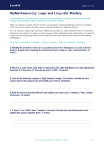 Free Verbal Reasoning Assessment | Year 5 Greater Depth | BookFlik