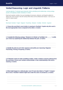 Free Verbal Reasoning Worksheet | Year 5 Greater Depth | BookFlik