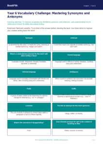 Free Vocabulary Flashcards | Year 6 Core | BookFlik