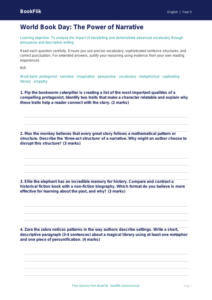 Free World Book Day Worksheet | Year 5 Greater Depth | BookFlik