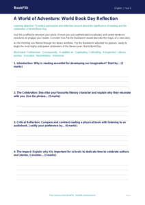 Free World Book Day Writing Frame | Year 5 Greater Depth | BookFlik