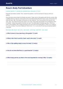 Free Body Parts Comprehension | Year 4 Supported | BookFlik