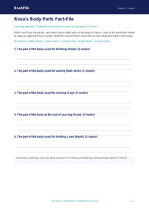 Free Body Parts Worksheet | Year 4 Science Template | BookFlik