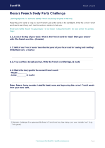 Free Body Parts Worksheet | Year 4 Supported | BookFlik