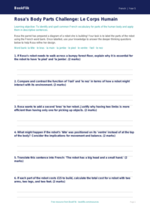 Free Body Parts Activity Sheet | Year 5 Greater Depth | BookFlik