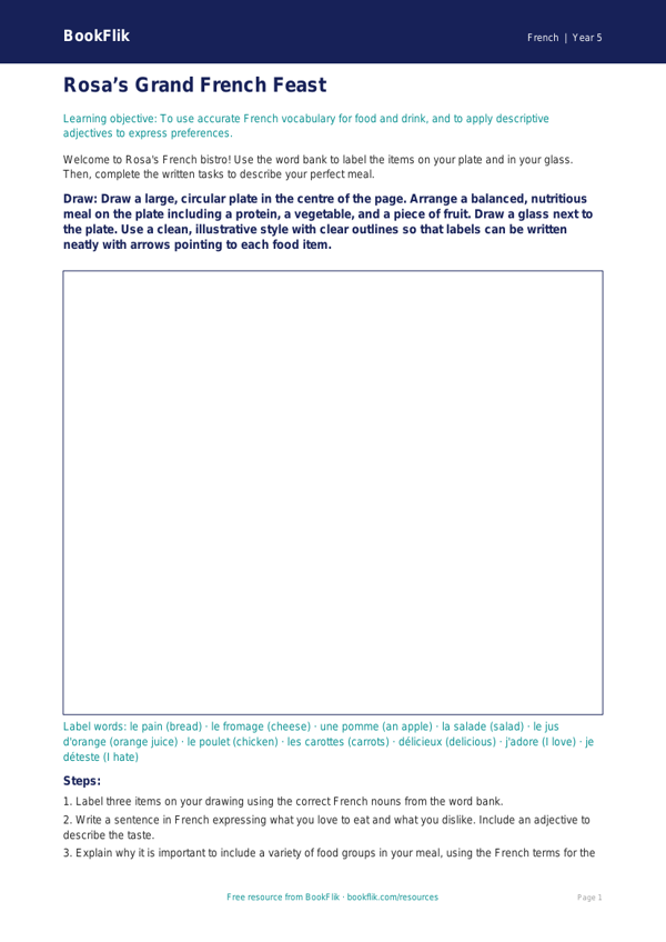 Free Food Drawing Sheet | Year 5 Greater Depth | BookFlik worksheet preview — French Food