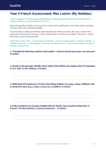 Free Hobbies Assessment | Year 5 Greater Depth | BookFlik