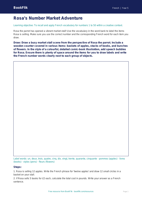 Free Numbers Drawing Sheet | Year 5 Greater Depth | BookFlik worksheet preview — French Numbers