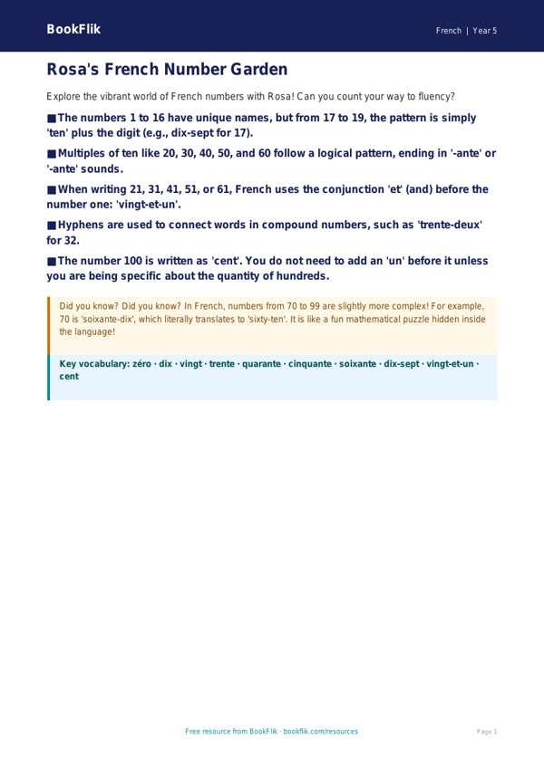 Free Numbers Poster | Year 5 Greater Depth | BookFlik worksheet preview — French Numbers