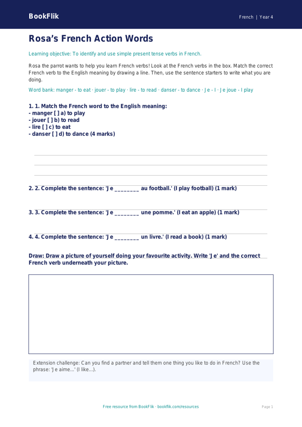 Free Verbs And Tenses Activity Sheet | Year 4 Supported | BookFlik worksheet preview — French Verbs And Tenses
