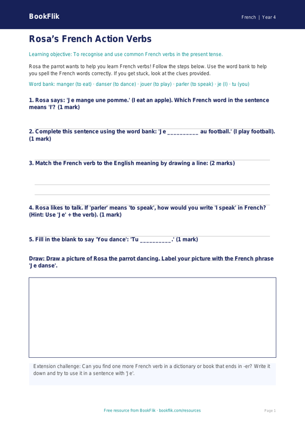 Free Verbs And Tenses Worksheet | Year 4 Supported | BookFlik worksheet preview — French Verbs And Tenses