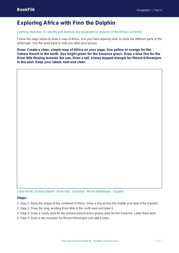 Free Africa Drawing Sheet | Year 4 Supported | BookFlik worksheet preview — Geography Africa
