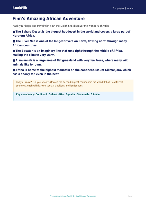 Free Africa Poster | Year 4 Supported | BookFlik worksheet preview — Geography Africa