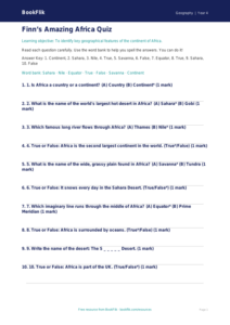 Free Africa Quiz | Year 4 Supported | BookFlik