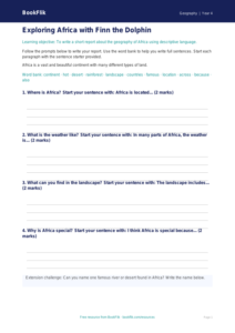 Free Africa Writing Frame | Year 4 Supported | BookFlik
