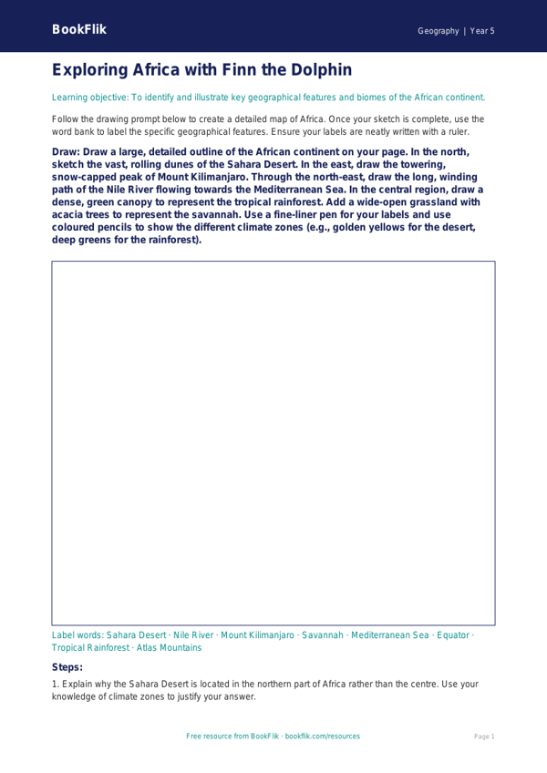 Free Africa Drawing Sheet | Year 5 Greater Depth | BookFlik worksheet preview — Geography Africa