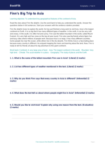 Free Asia Comprehension | Year 4 Supported | BookFlik