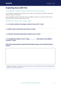 Free Asia Worksheet | Year 4 Supported | BookFlik