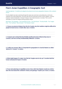 Free Asia Activity Sheet | Year 5 Greater Depth | BookFlik