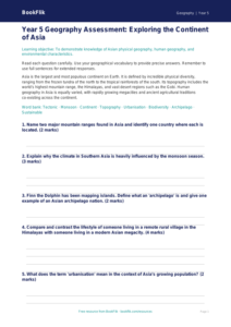 Free Asia Assessment | Year 5 Greater Depth | BookFlik