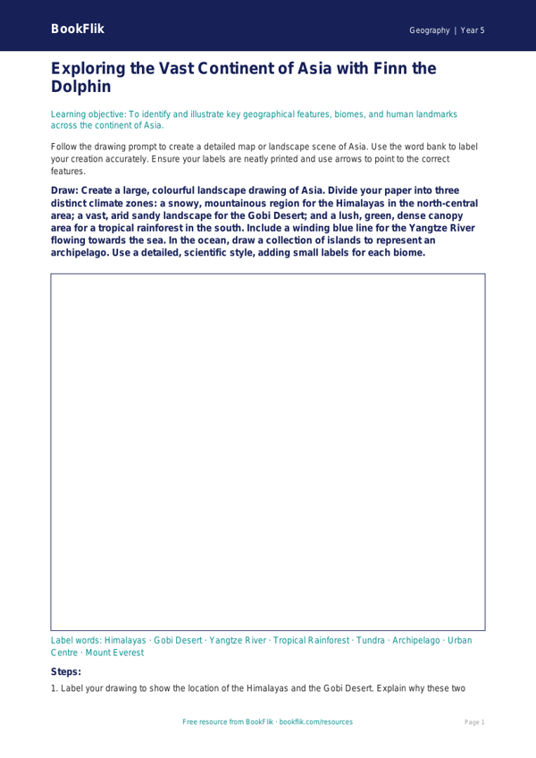 Free Asia Drawing Sheet | Year 5 Greater Depth | BookFlik worksheet preview — Geography Asia