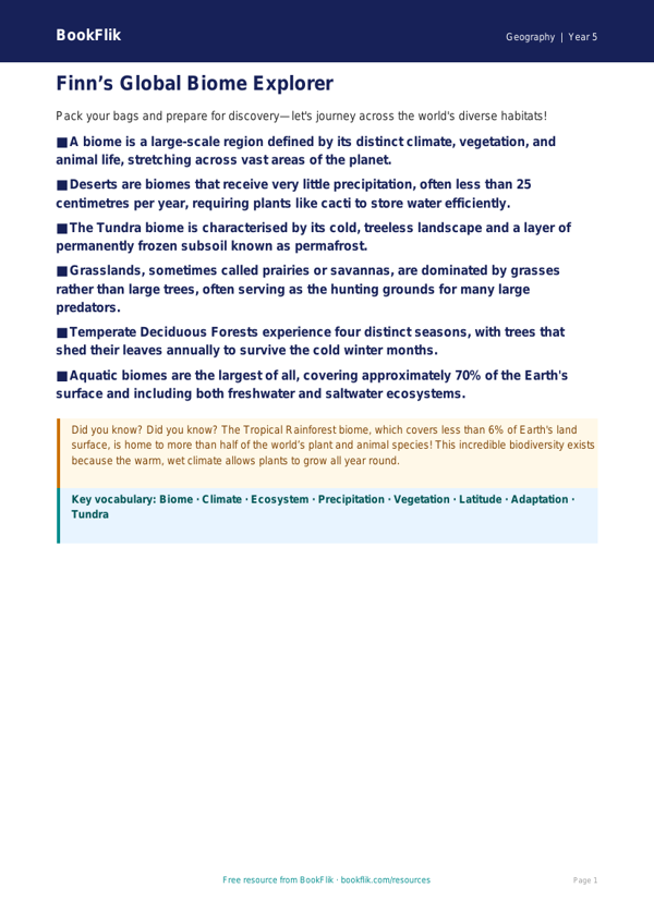 Free Biomes Poster | Year 5 Greater Depth | BookFlik worksheet preview — Geography Biomes
