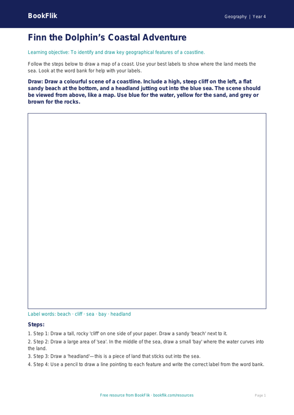 Free Coasts Drawing Sheet | Year 4 Supported | BookFlik worksheet preview — Geography Coasts