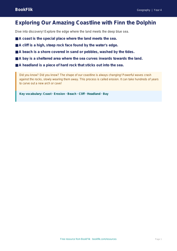 Free Coasts Poster | Year 4 Supported | BookFlik worksheet preview — Geography Coasts