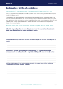 Free Earthquakes Worksheet | Year 5 Greater Depth | BookFlik
