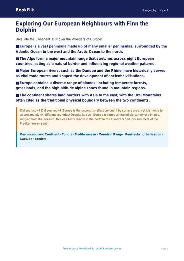 Free Europe Poster | Year 5 Greater Depth | BookFlik worksheet preview — Geography Europe