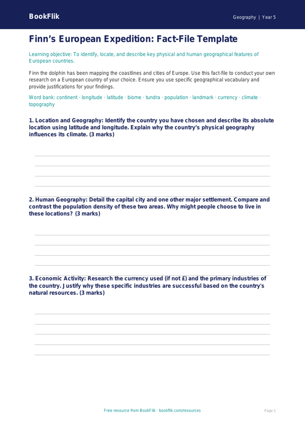 Free Europe Geography Worksheet | Year 5 Greater Depth | BookFlik worksheet preview — Geography Europe