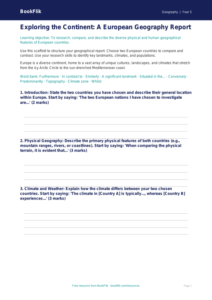 Free Europe Writing Frame | Year 5 Greater Depth | BookFlik