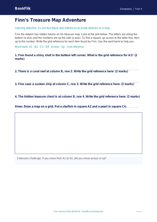 Free Grid References Activity Sheet | Year 4 Supported | BookFlik worksheet preview — Geography Grid References