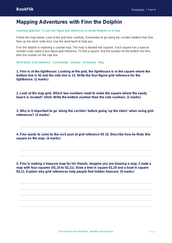 Free Grid References Assessment | Year 4 Supported | BookFlik worksheet preview — Geography Grid References