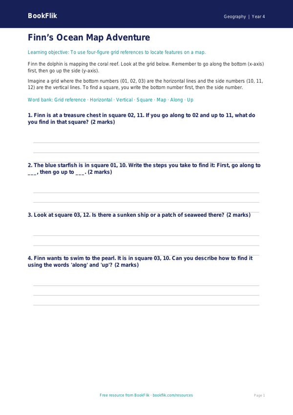 Free Grid References Worksheet | Year 4 Supported | BookFlik worksheet preview — Geography Grid References