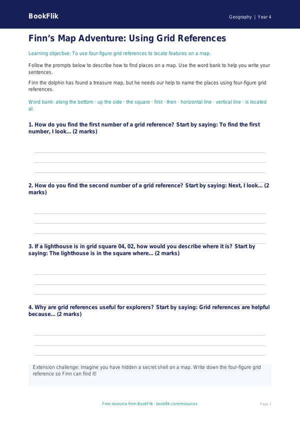 Free Grid References Writing Frame | Year 4 Supported | BookFlik worksheet preview — Geography Grid References